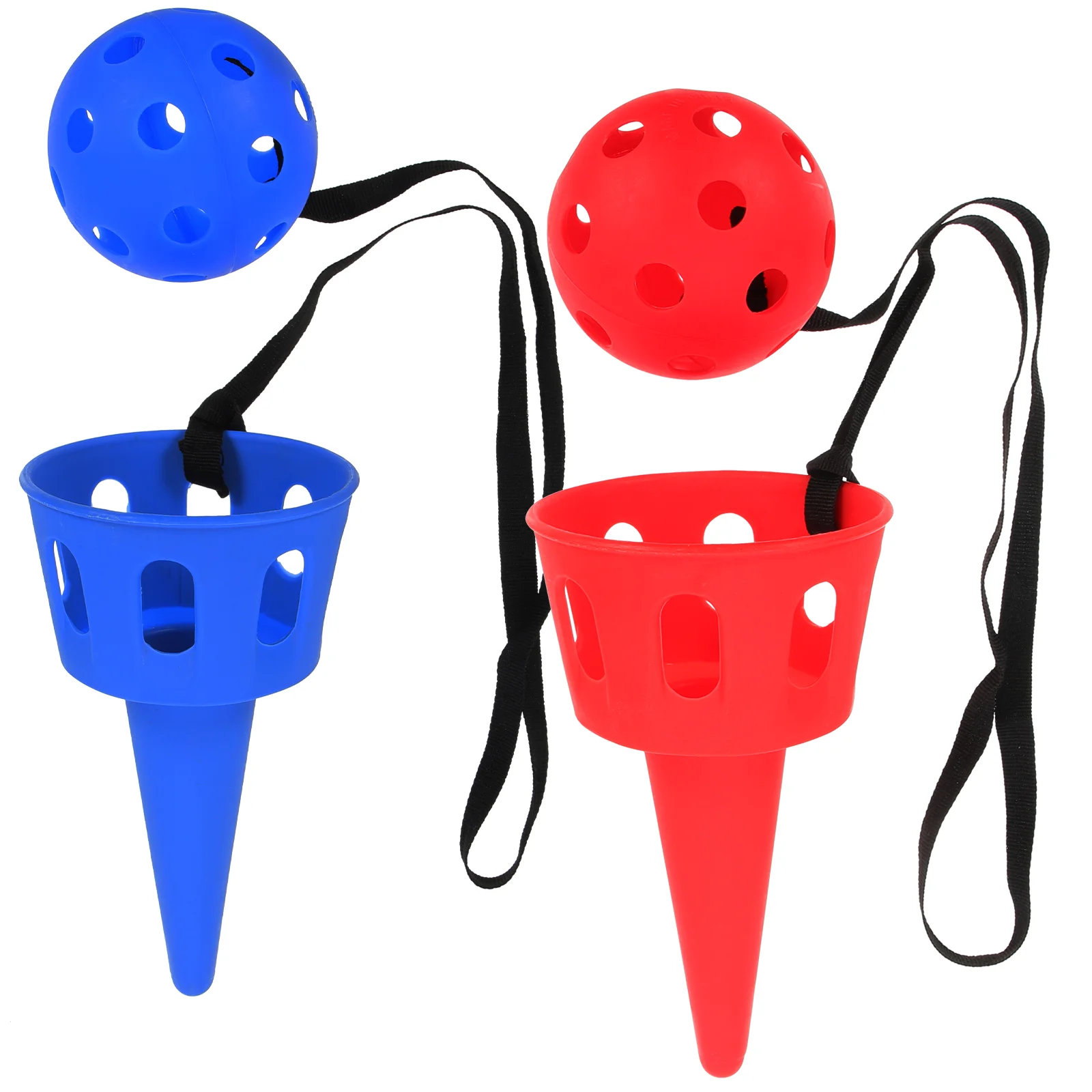 2 conjuntos de brinquedos de bola colher jogar chuck bola brinquedo atividades ao ar livre bola para crianças (vermelho e azul) jogo de captura