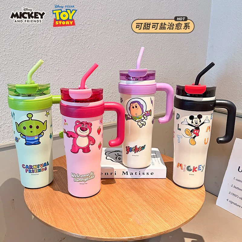 Disney Stitch Toy Story Large Capacity Insulated Water Cup With Straw Mickey Buzz Lightyear Cute Cartoon Creative Pattern Lotso