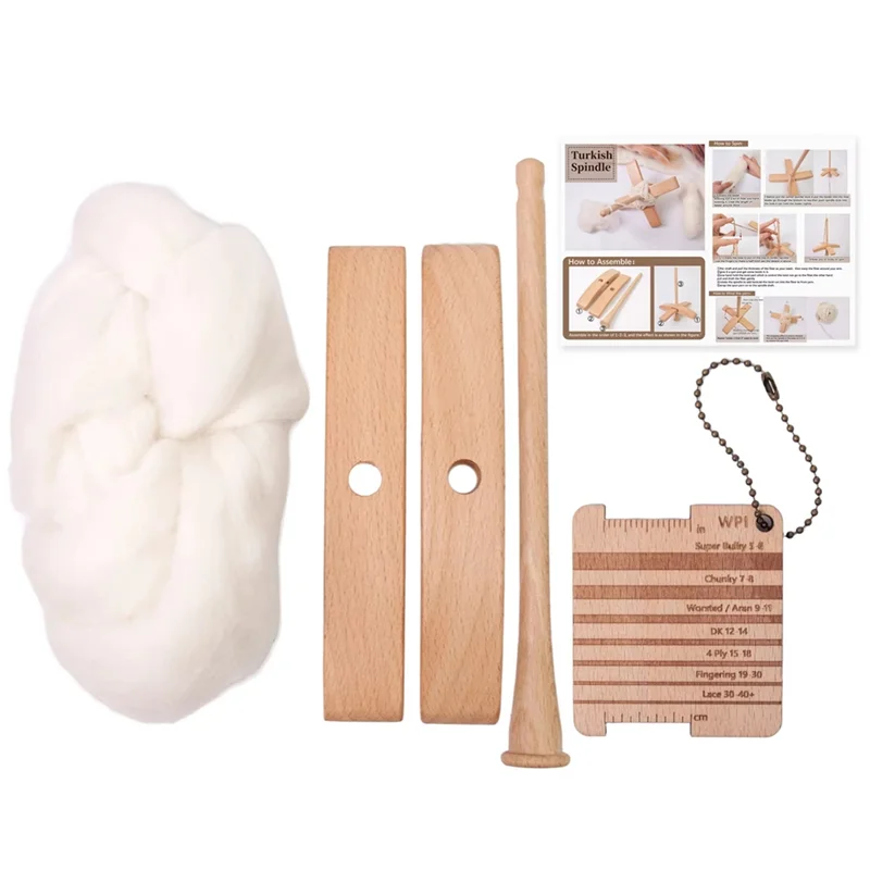 

Premium-Hand-Spinning Yarn Kit With 50G Wool Roving And Yarn Gauge-Detachable Cross-Shaped Wooden Turkish Spindle