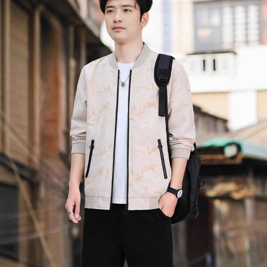 

Spring And Autumn Casual Jacket Men's New Breathable Zipper Cardigan Blue Loose Baseball Collar Jacket Men