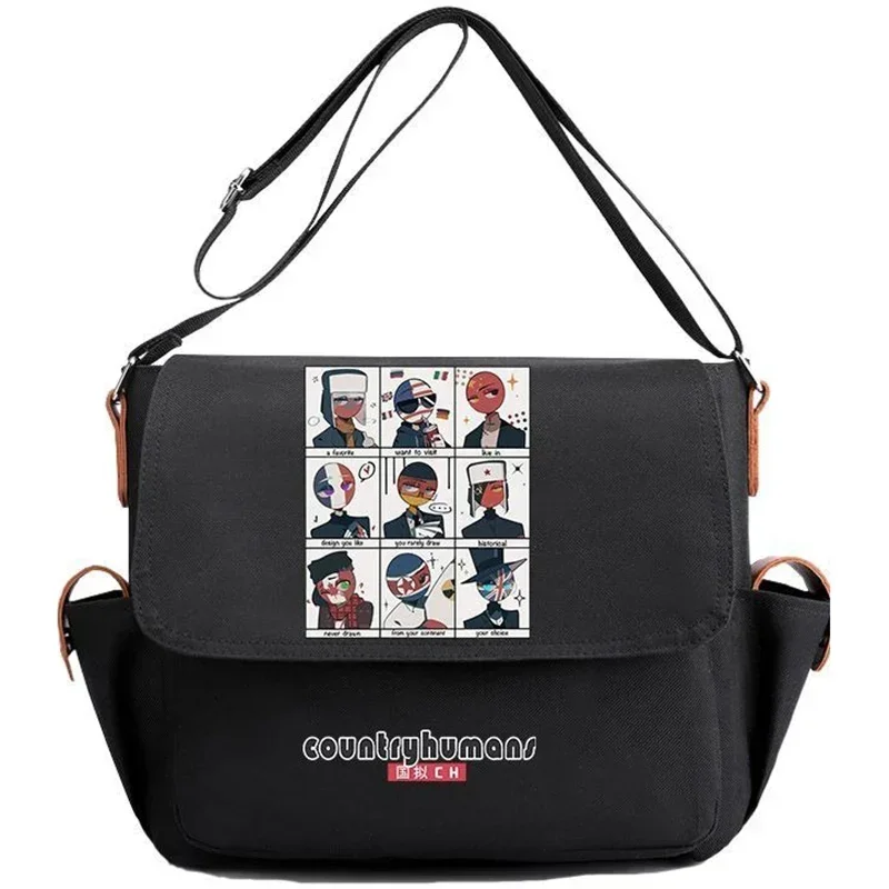 Cute Kawaii,Black Beige, CountryHumans, Country Humans, Kids Teens,Anime Messenger Crossbody Shoulder Bags School Girls Boys