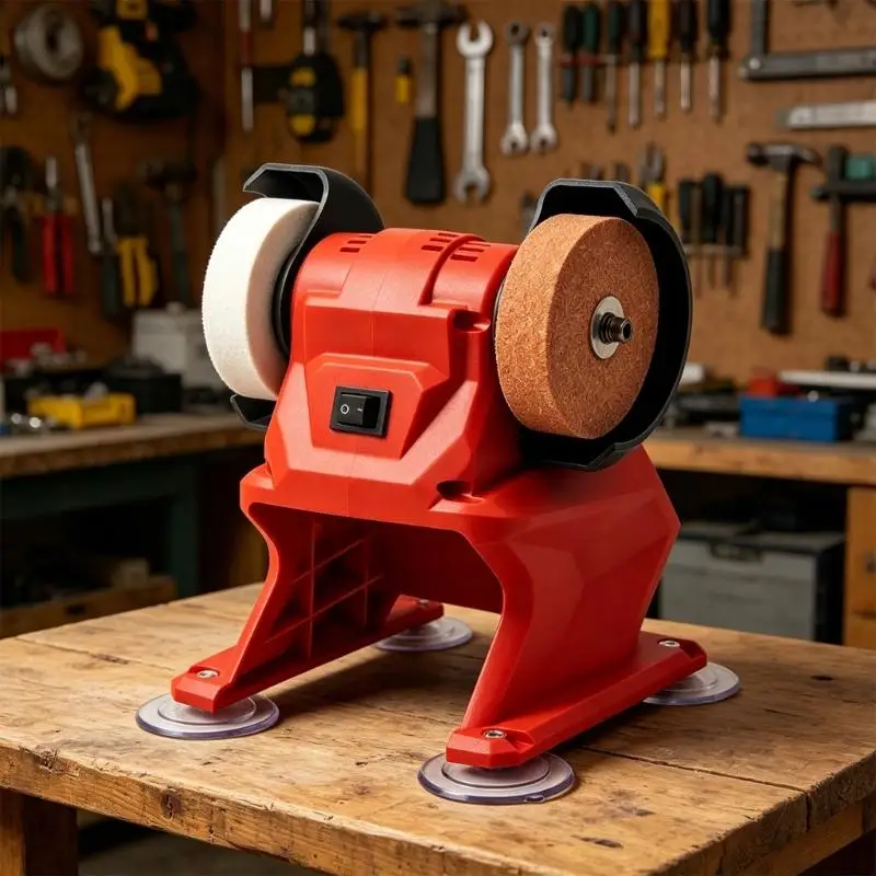 21 V Akku-Schleifmaschine, Doppelschleifscheibe für Metall, Holz, Polieren, Saugbasis, tragbar, 5500 U/min, einfaches Werkzeug – Detail 5