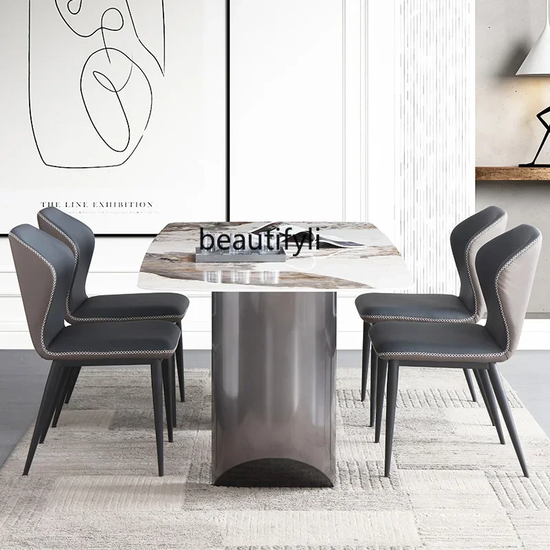 Stone Plate Dining Table Home Rectangular Restaurant Dining Table Simple Modern Dining Tables and Chairs Set