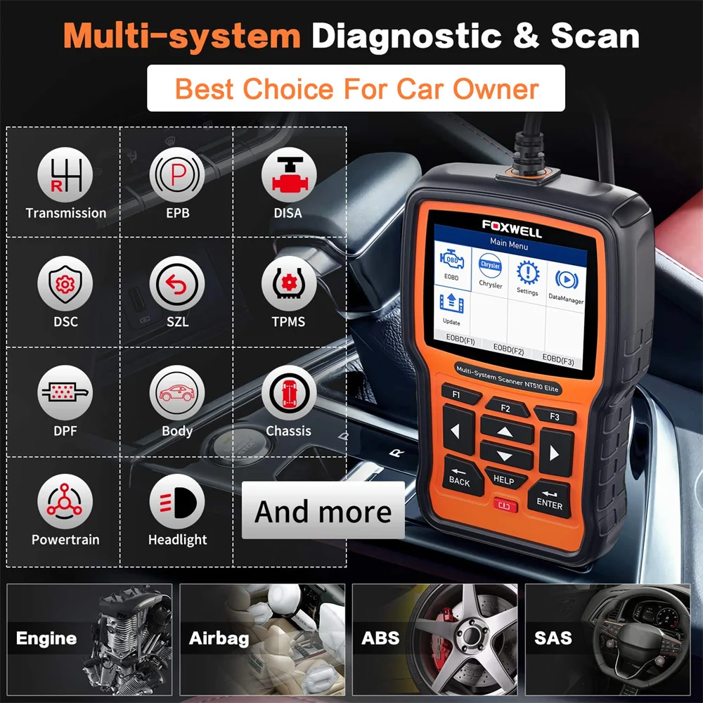 FOXWELL NT510 Elite OBD2 Scanner Full System Code Reader Active Test ECU Coding OBD OBD2 Car Diagnostic Tool Free Update