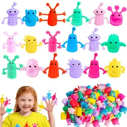 30pcs Monster Finger Puppets Toys,Cute Rubber Finger Doll Toys,Mini Rubber Stretchy Fidget Bath Toy for Party Favors