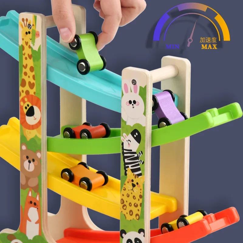 Holz Glide Rail Auto Geschwindigkeit Trägheit Segelflugzeug Kinder Block Junge Mädchen Baby Pädagogisches Auto Spielzeug