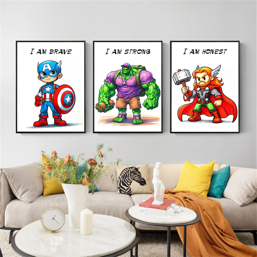 

Disney Superhero Nursery Art Poster Set of 6 Superhero Wall Art with Affirmation Quotes Kids Room Decor Canvas Print Art Poster