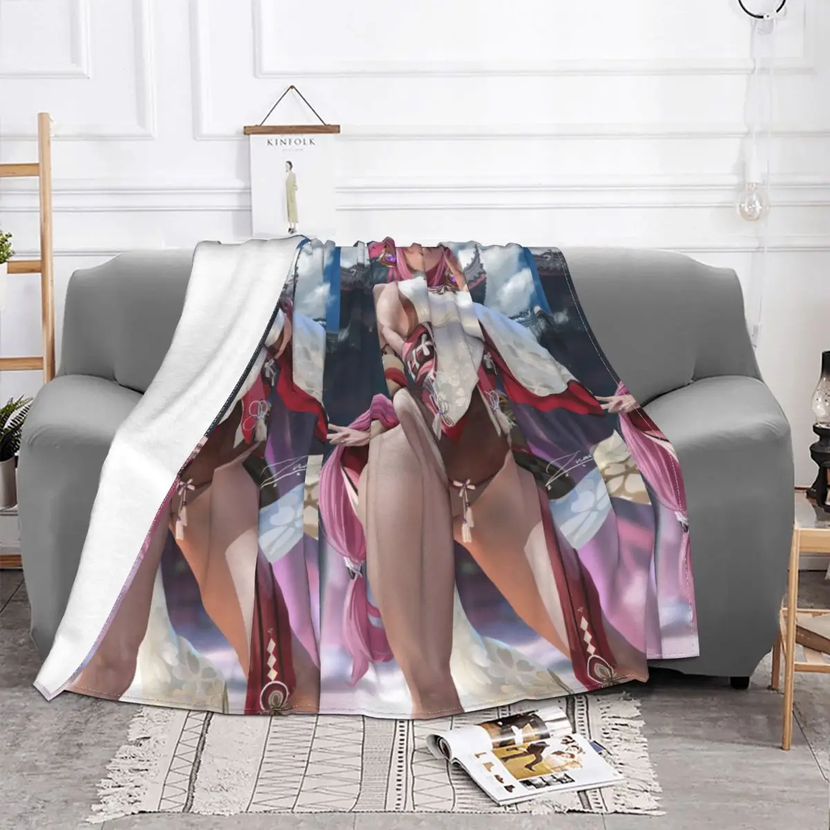 Sexy Yae Miko Blanket Genshin Plush Summer Multifunction Thin Throw Blankets For home Plush Thin Quilt