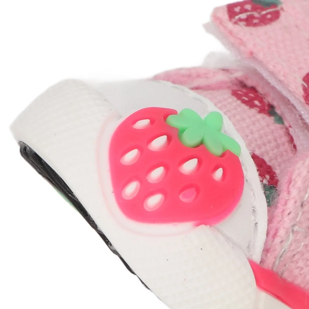 4 Pcs Small Dog Canvas Pet Shoes Anti-slip Breathable Dog Shoes Strawberry Pattern Soft Dog Boots Outdoor