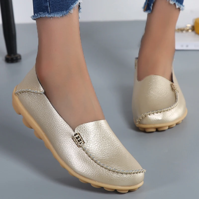 

Flats Shoes Woman Fashion Comfortable Women's Loafers Solid Moccasins Genuine Leather Loafers Platform Woman Shoe Footwear