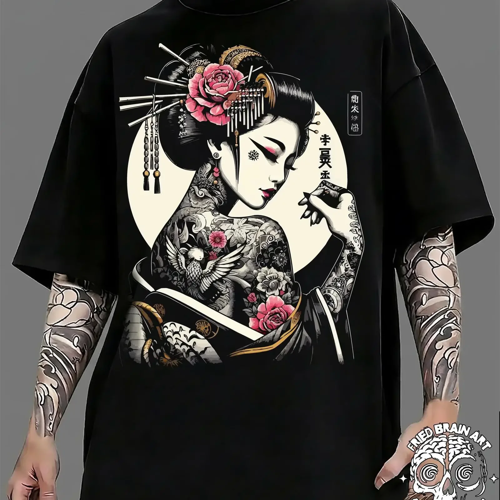 Japanese Geisha Art T Shirt Tattooed Design vintage Washed Unisex streetwear Breathable designer clothes graphic Versatile