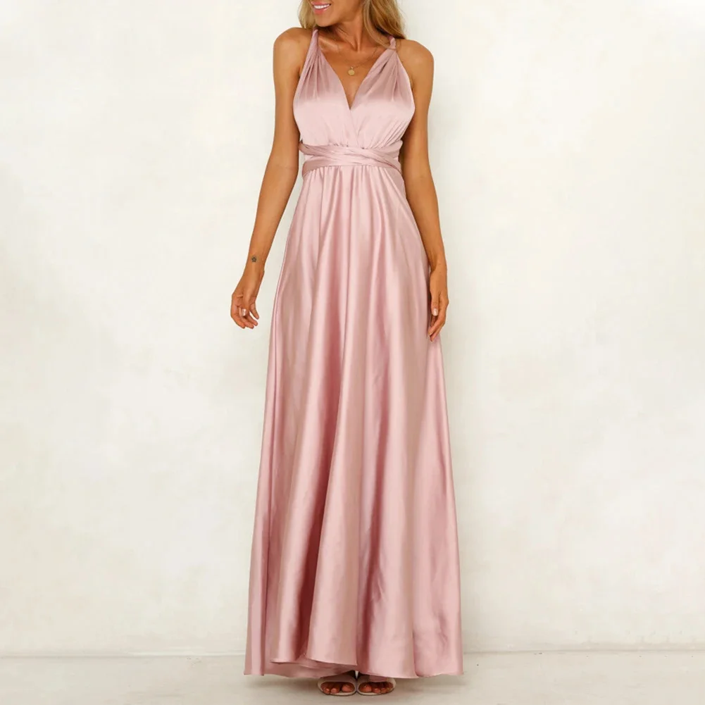 

CustomizedV Neck Spaghetti Straps Sleeveless Criss-Cross Lace Up Back Bow Satin Straight Floor Length Solid Color Elegant Evenin