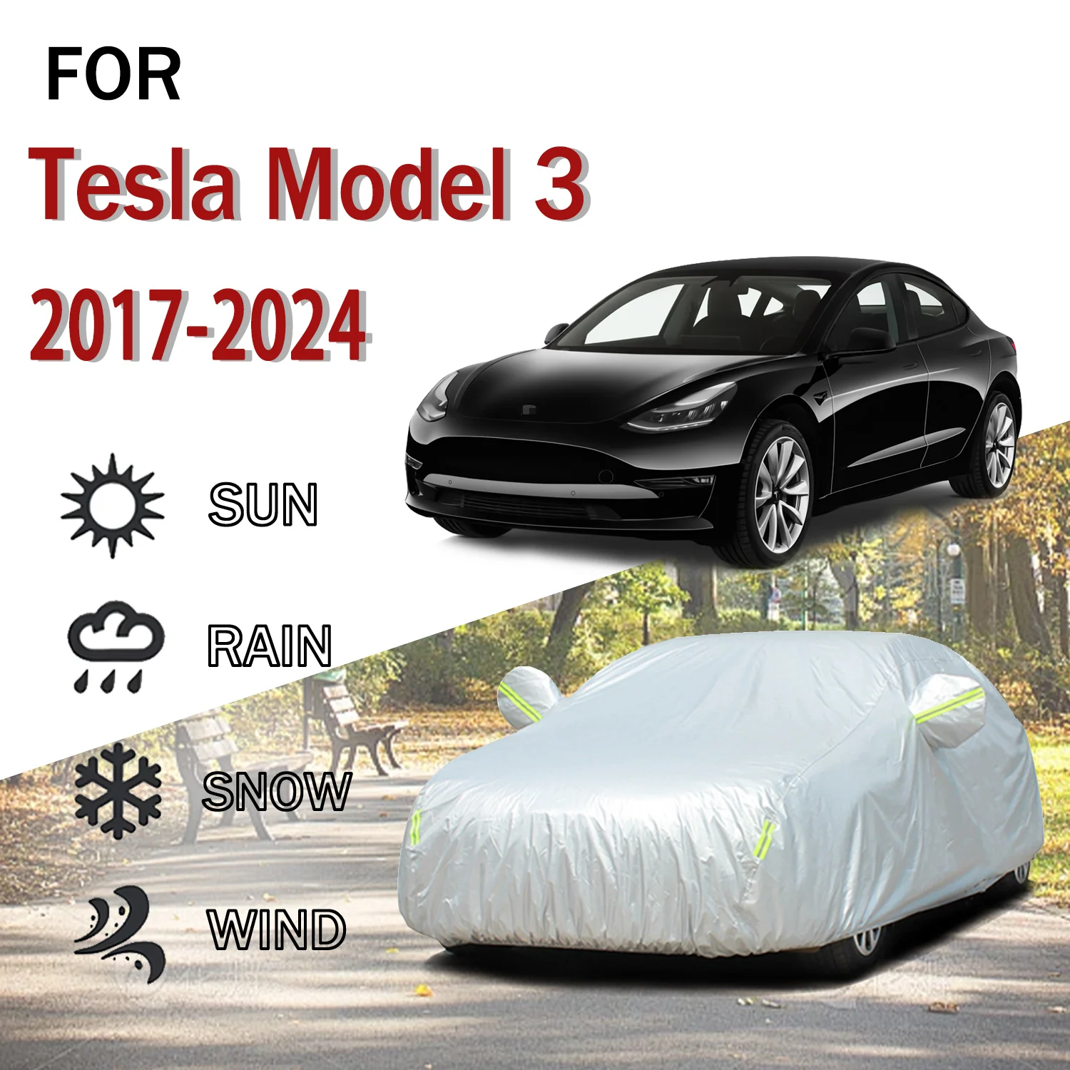 

For Tesla Model 3 2017-2024 Outdoor Protection Full 190T Car Covers Snow Cover Sunshade Dustproof Cover Car Exterior Accessories