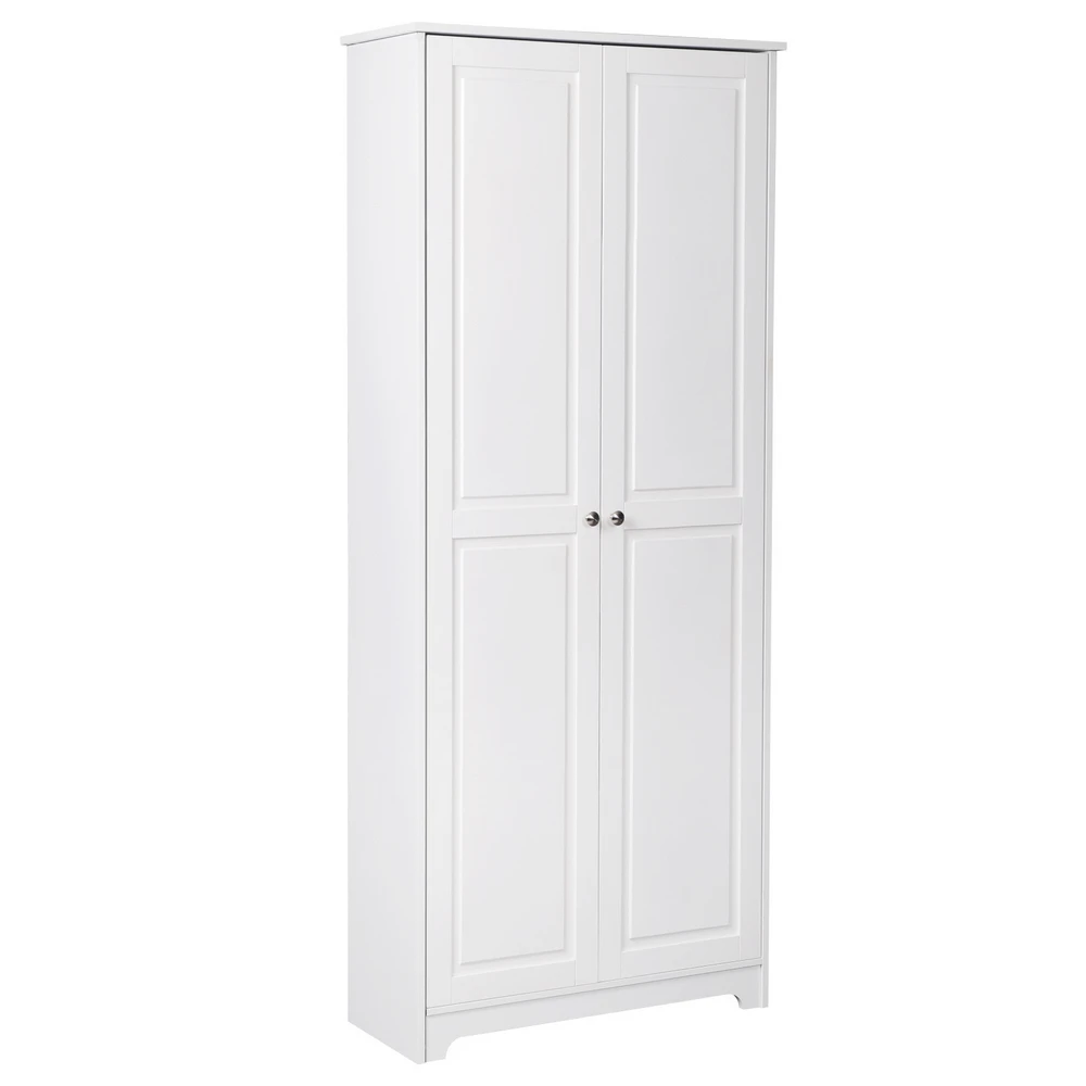 

2 Door 5-Tier Wood Storage Cabinet Wardrobe Closet Organizer P2 Density Board Easy to Install 78x31.50x183.49CM White[US-Stock]