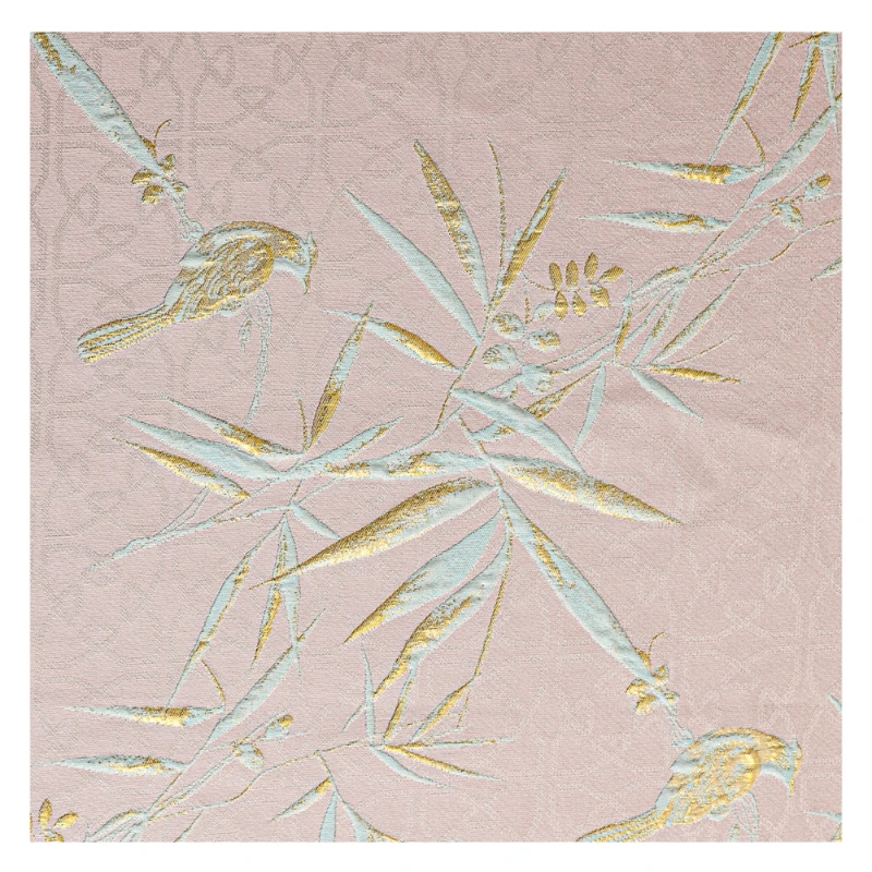 Fabric Wide 145cmx50cm Pink Golden Bamboo Sparrow Jacquard Polyester Embroidery Profile DIY Shirt Dress Spring Summer Clothing