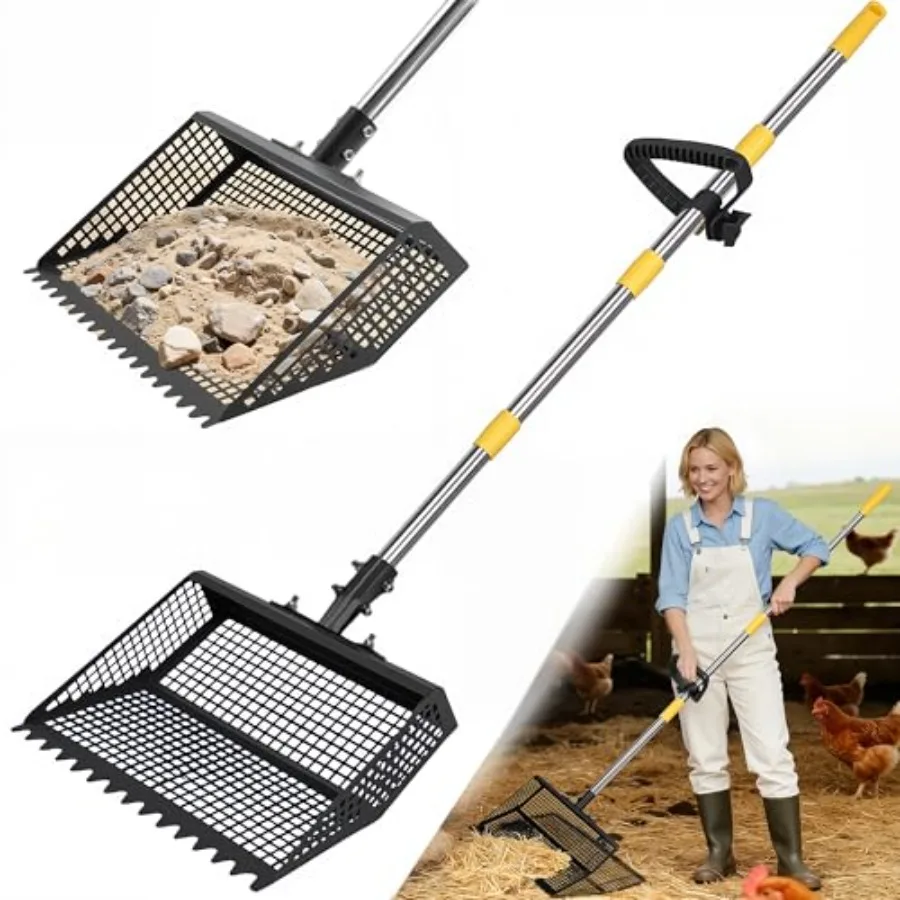 

2-in-1 Chicken Poop Scooper and Rake12" Heavy Duty Litter Scooper Sand Sifting Shovel for Chicken Coop and Pet Waste Cleaning A
