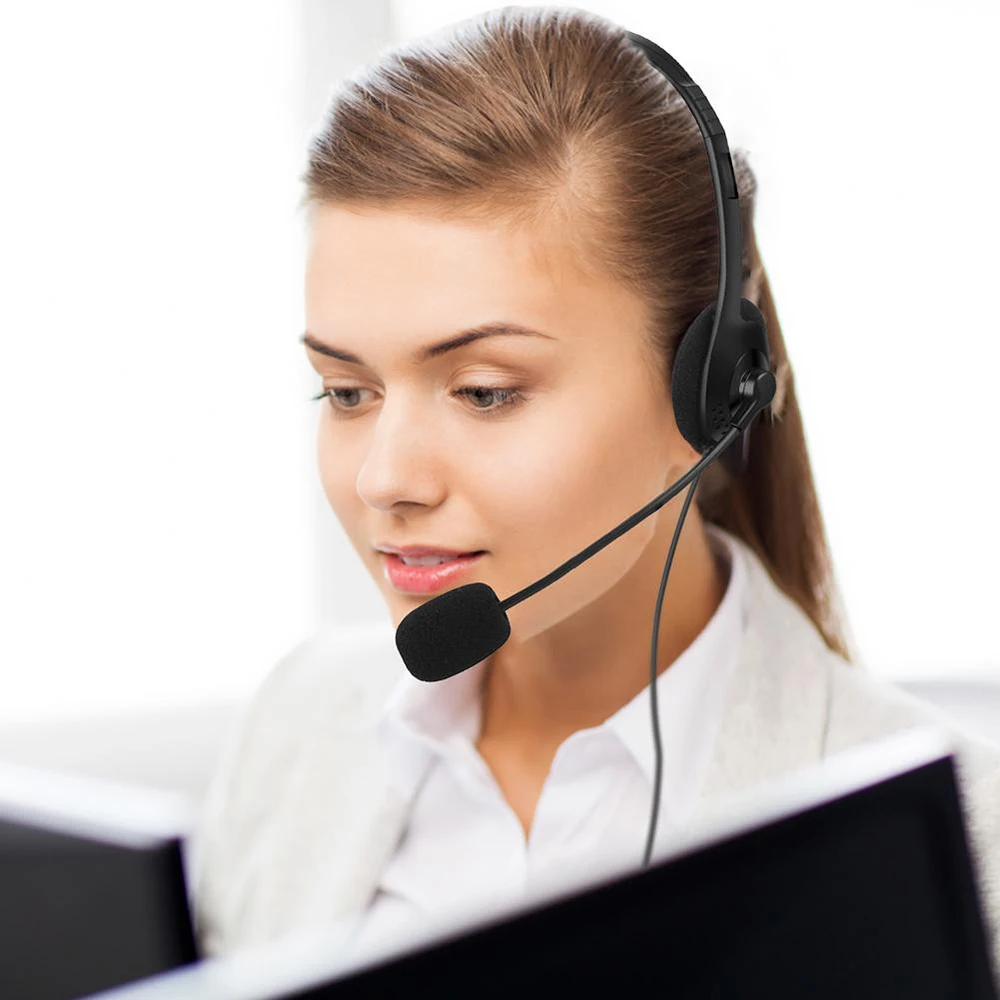 USB Headset with Microphone Noise Cancelling & Volume Control Wired Headphones for Call Center Home Offices Dual Ear Headset