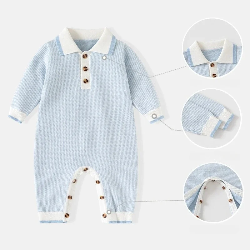 0-24M 100% Cotton Baby Romper Sweater Newborn Kid Boy Girl Winter Clothes Knit Warm Jumpsuit Casual Plain Thick Outfit