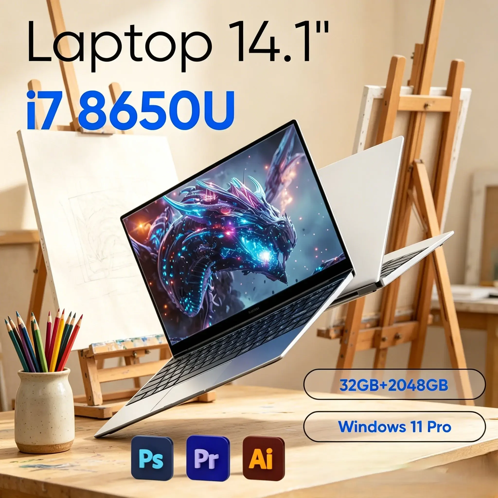 

14.1" Ultra‑Slim Laptop | Intel Core I7‑8650U | Win11 Pro | 32GB RAM | 2TB M.2 | Daily Office Notebook