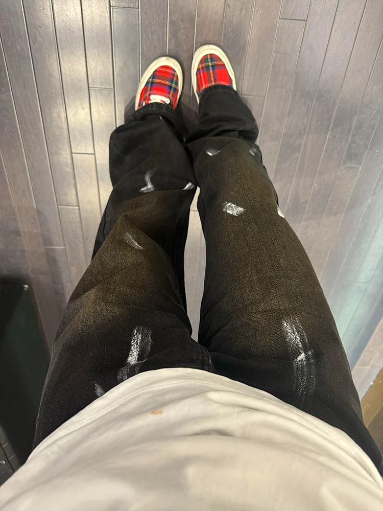 

Мужские джинсы American High Street с широкими штанинами и эффектом тай-дай, весенне-осенние, модные, с высокой талией, прямые брюки-трубы