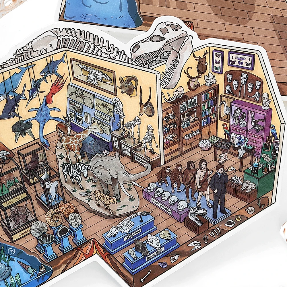 Kawaii Dinosaur Museum 3D Ancient Egypt Exhibition Landscape Sticker  DIY Pocket Cabin Scene Christmas gifts ﻿ ﻿