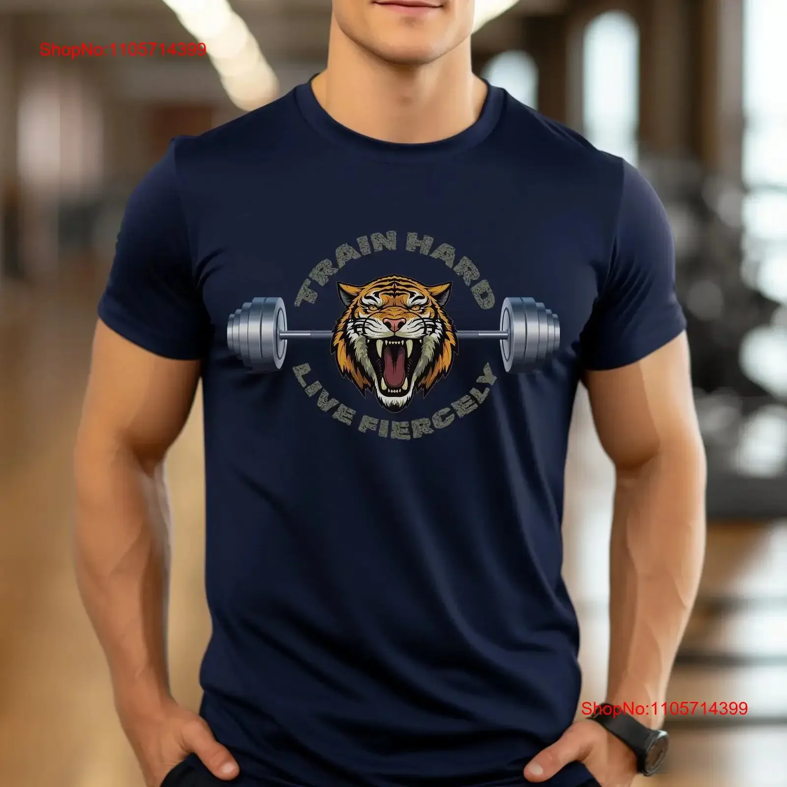 Motivational Gym T Shirt Inspiring Tiger Barbell Fitness Workout Train Hard Live Fiercely Athletic Apparel vintage Washed