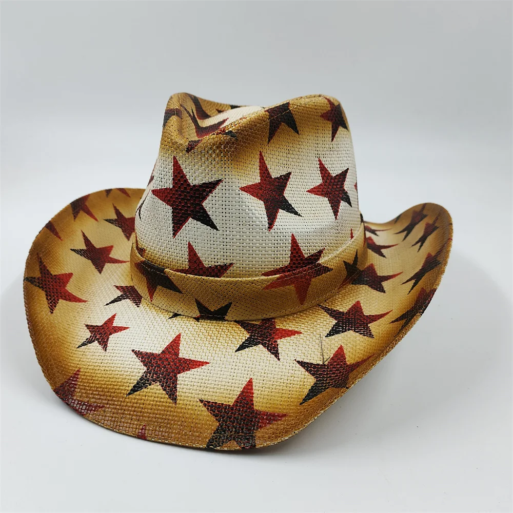 Army Green Camo Cowboy Hat Straw Hat Star Jazz Straw Hat Panama Paper Grass Western United States Cowboy Hat Fashion Travel