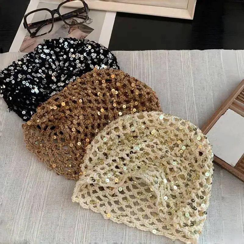 موضة خمر مطرزة الجوف البلوز القبعات المرأة الصيف الخريف السفر صور جو تنوعا عادية Y2K قبعة صغيرة متماسكة قبعة #2