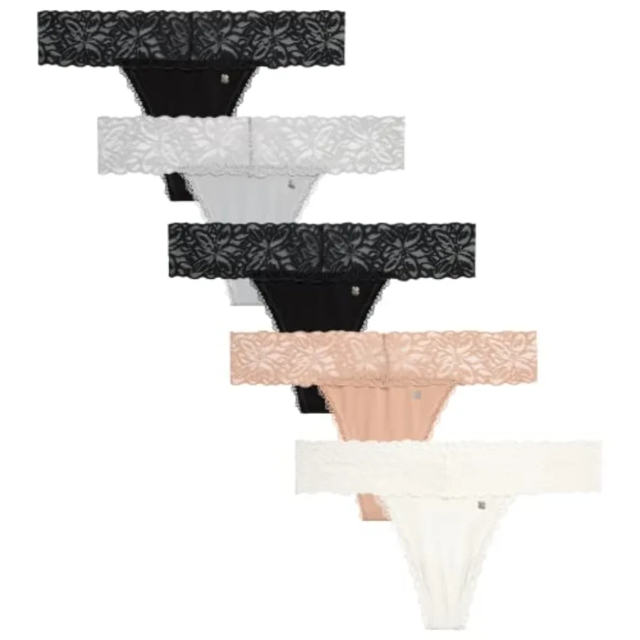 

Women's Underwear - 5 Pack Microfiber Stretch Lace Thong Panties S-XL