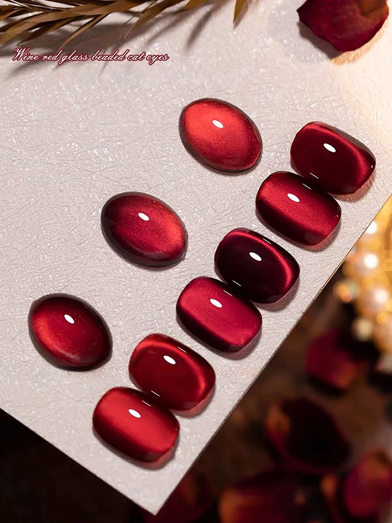 ZH 1-3 Pcs 12ML Red Ocean Cat Eye Gel Nail Polish 2025 Top Selling Red Color Flash Glass Beads Cat Magnetic Gel Red Nails