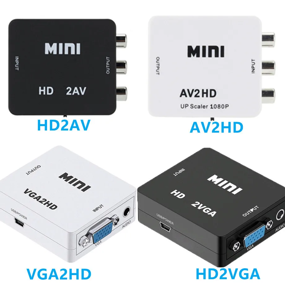 HDMI-متوافق مع AV محول AV/CVSB L/R صندوق فيديو HD 1080P AV2HD دعم NTSC PAL إخراج HDMI-متوافق مع محول VGA