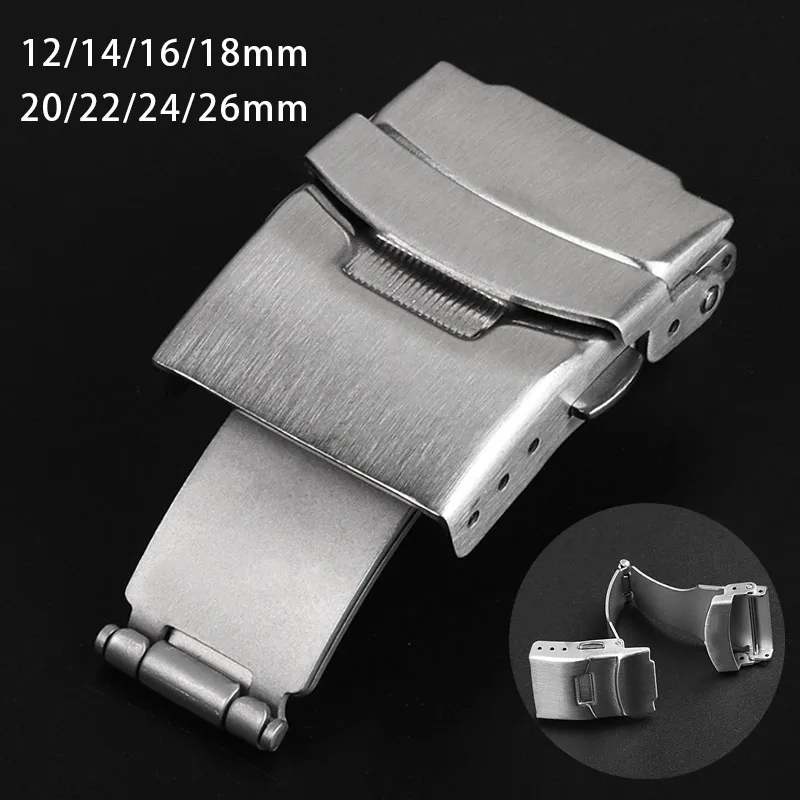 Solid Stainless Steel Buckle 12mm 14mm 16mm 18mm 20mm 22mm 24mm 26mm Metal Clasp Folding Deployment Button Watch Accessories