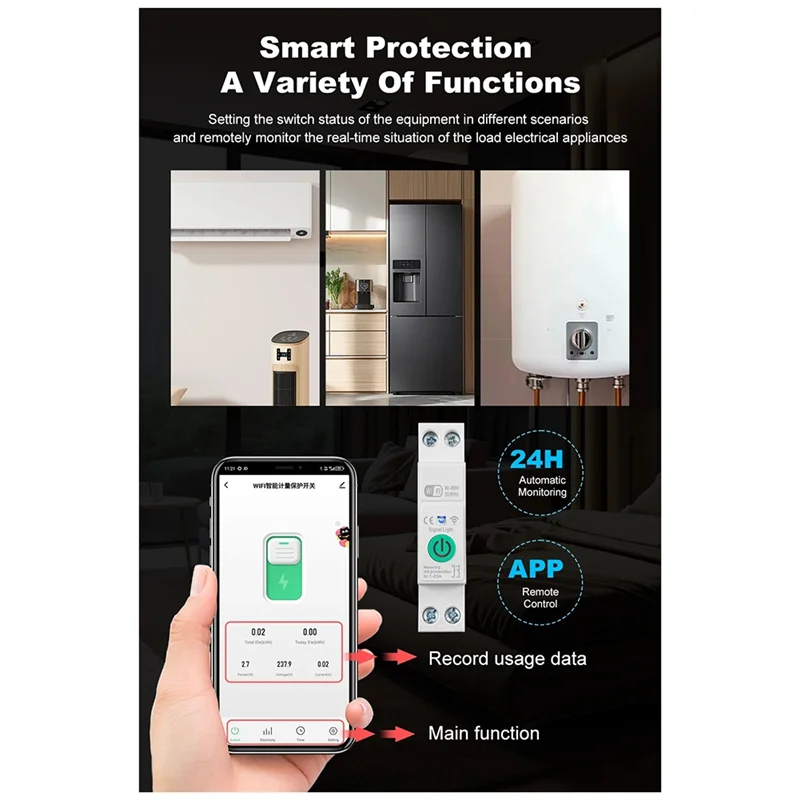 A24U Tuya Wifi スマートサーキットブレーカー 1P + N 63A Din レールスイッチ電気統計リモート音声制御 Alexa ホーム用