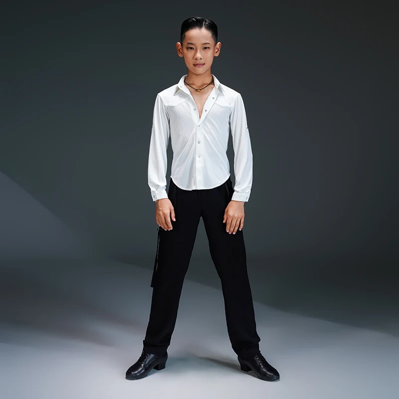 

Kids Performance Practice Wear Boys Long Sleeves Latin Dance Shirt Modern Dancing Tops Children Ballroom Dance Tops SL14671