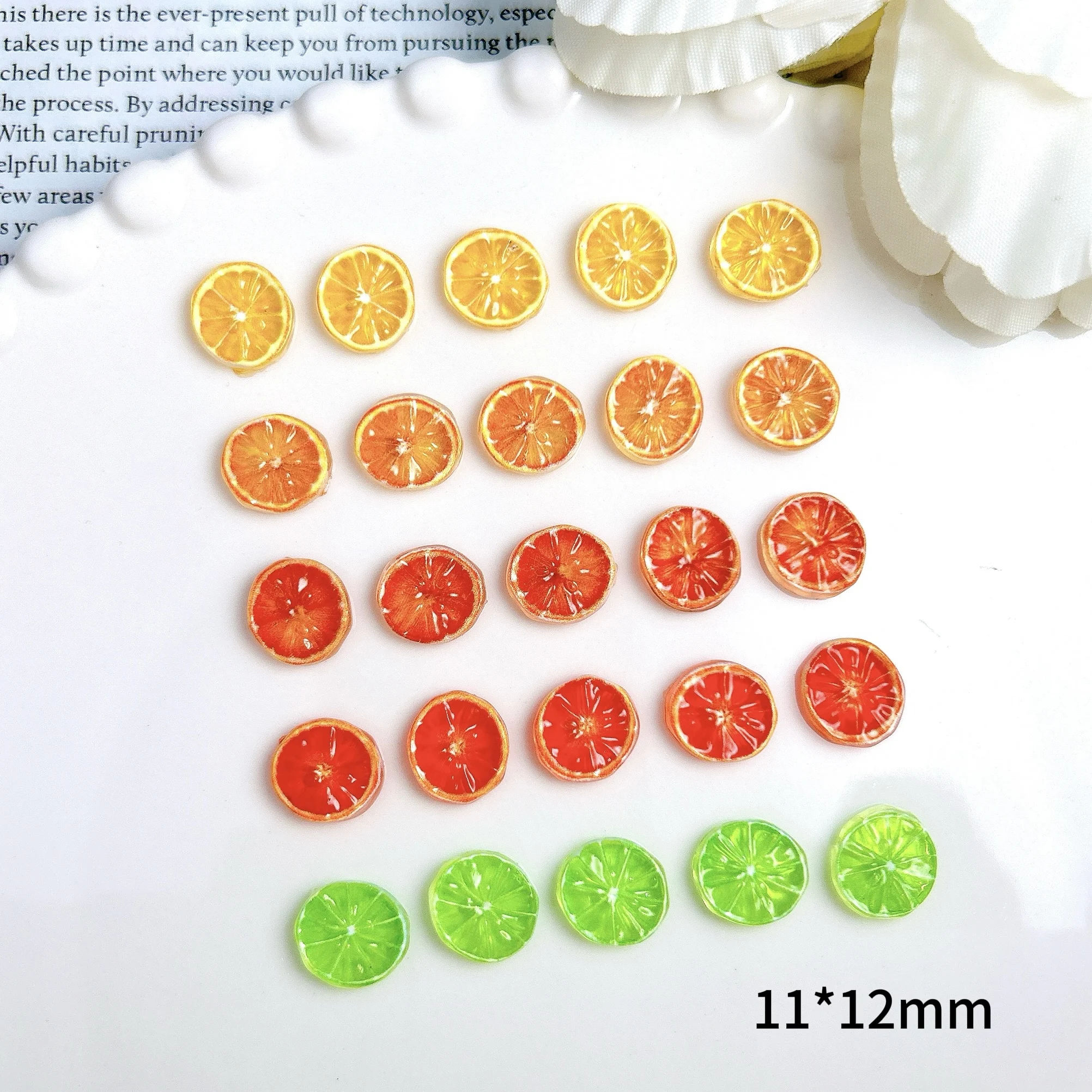 30PCS 3D Solid Color Creative Fruit Slices Resin Nail Charms Translucent Simulated Lemon Orange Flakes Nail Art Decorations DIY