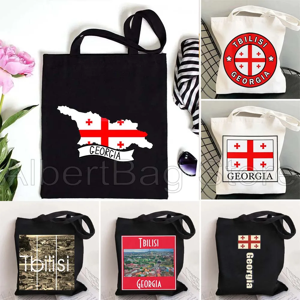 

Tbilisi Georgia Country Flag Map Gifts Shopper Harajuku Canvas Tote Bags Cotton Reusable Grocery Bag Shopping Casual Handbags