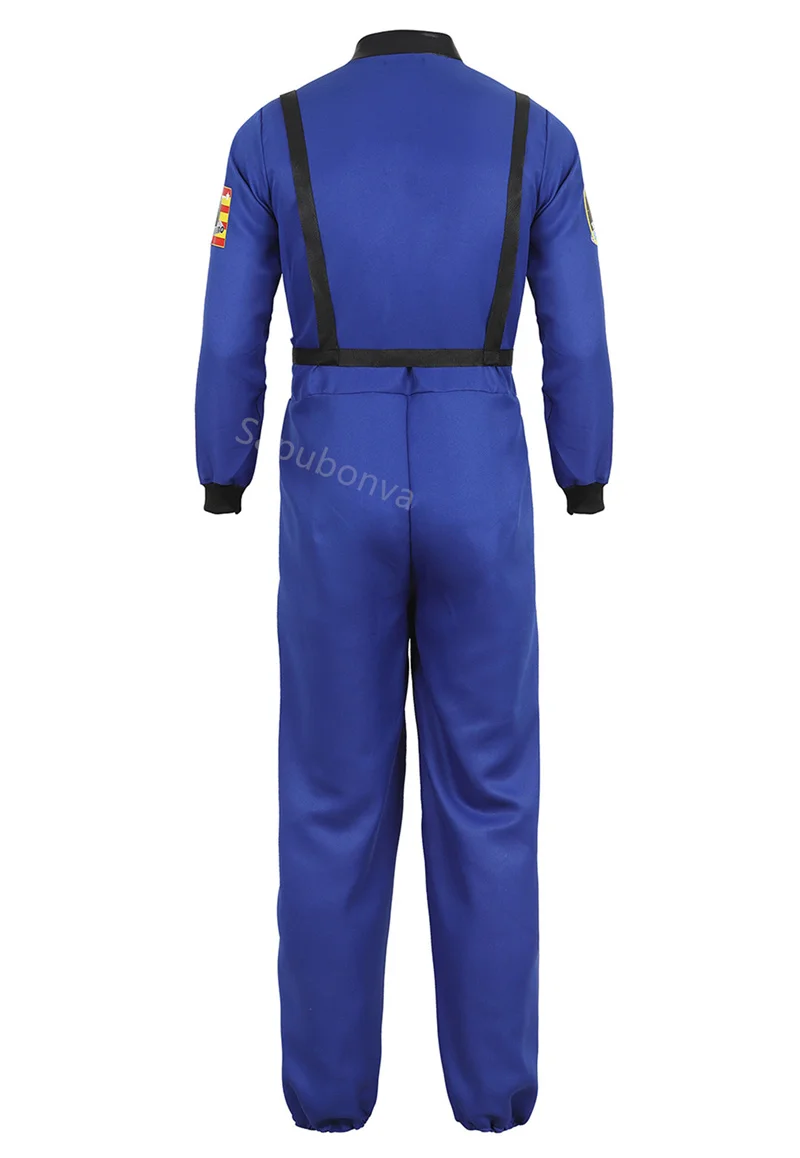 Trajes cosplay de astronauta adulto, macacão masculino e feminino, traje de voo, macacão de peça única, azul, branco, laranja