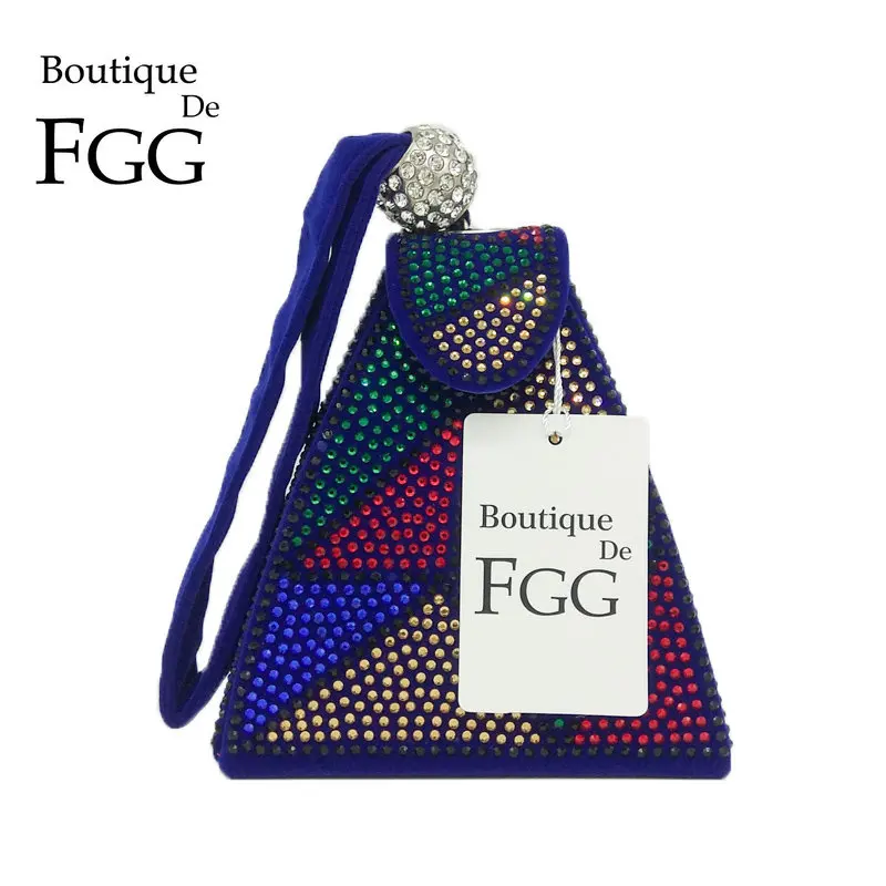 Boutique De FGG Pyramid Day Clutches Women Crystal Evening Purses and Handbags Party Dinner Rhinestone Clutch Handbags