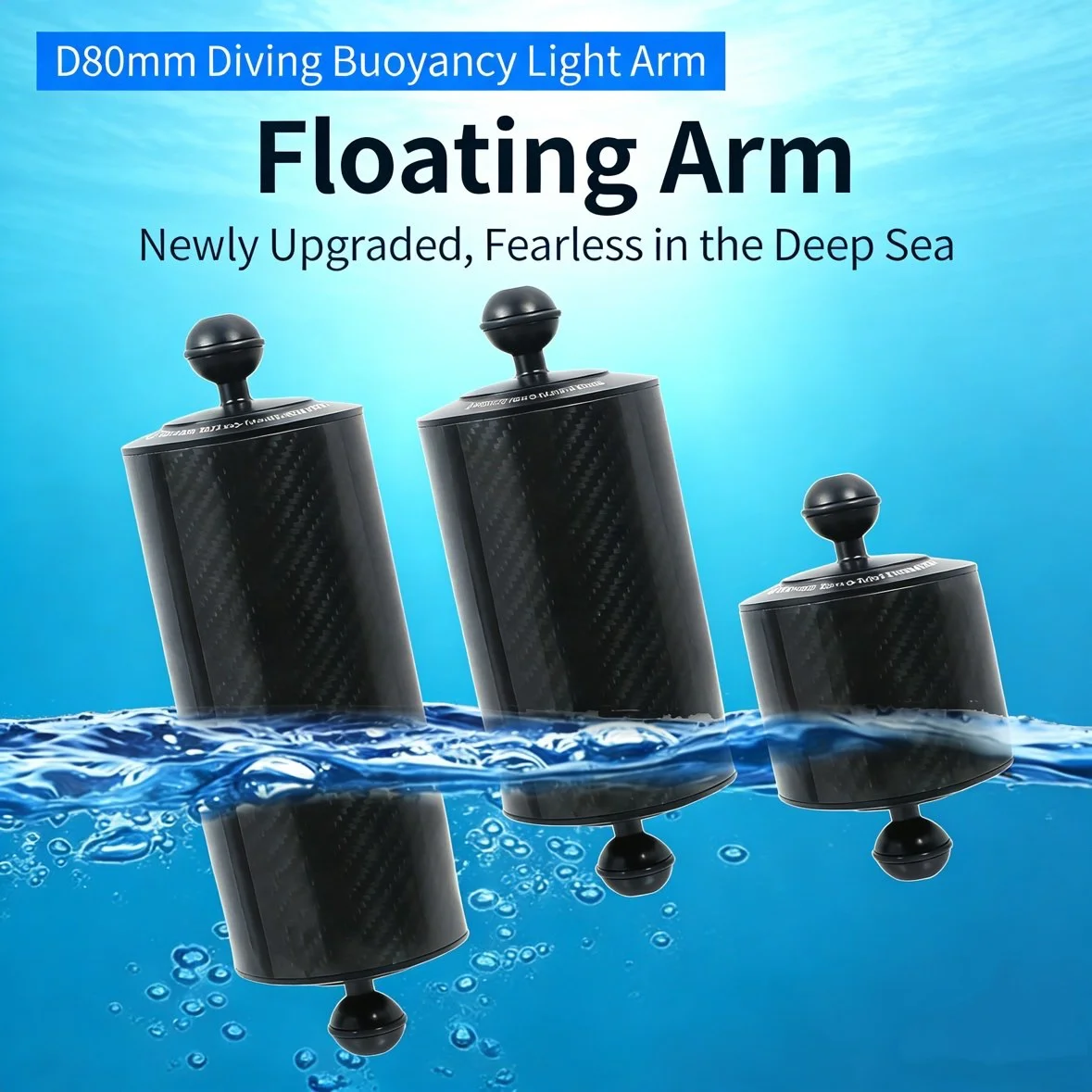 D80mm Carbon Fiber Diving Float Arm Underwater Photography Strobe Arm Double Ball Head-5/8/10 Inch Buoyancy Arms