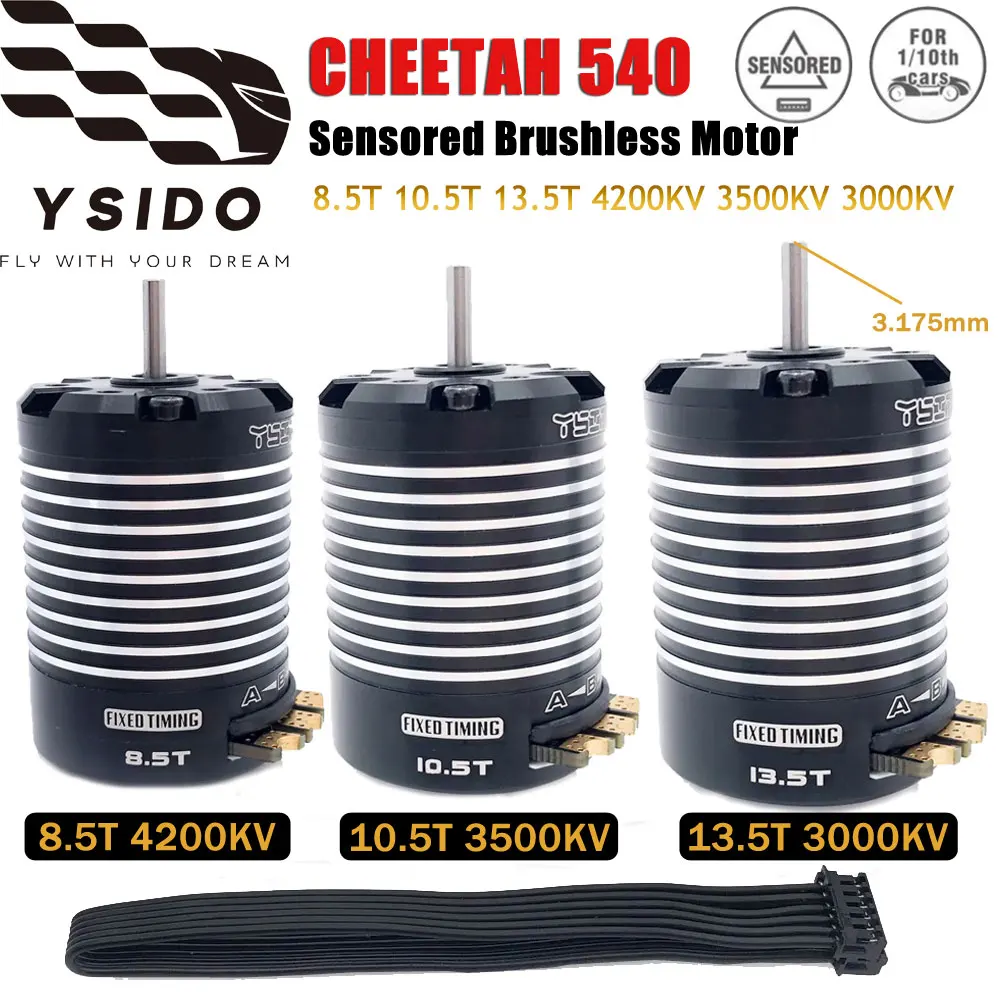 

YSIDO CHEETAH 540 Sensored 8.5T 10.5T 13.5T Brushless Motor 3.175 Shaft for 1/10 1/12 Electric RC Off-Road Drift Racing Car