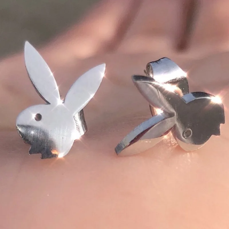 HIPPOP Street Rock Stud Earring Piercings Fashion Stainless Steel Animal Rabbit Earstuds Earrings for Men and Women