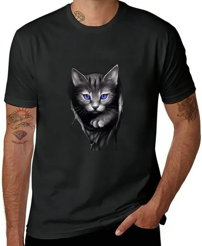 Cat Shirt Cute Cat Casual Graphic Tees for Men, Plus Size Short Sleeve Crewneck T Shirts AP16-04 Black