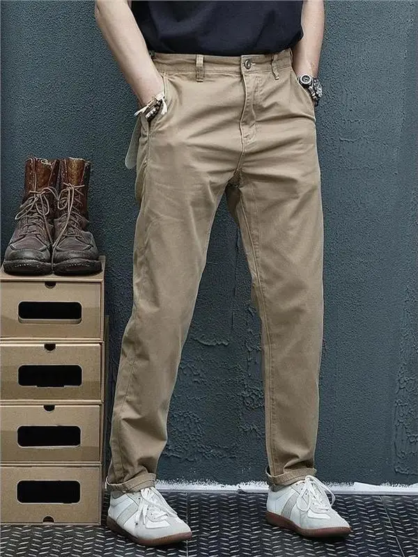 

Мужские повседневные брюки в американском ретро-стиле, прямые, простые, длинные, модные, хлопковые джинсы прямого кроя