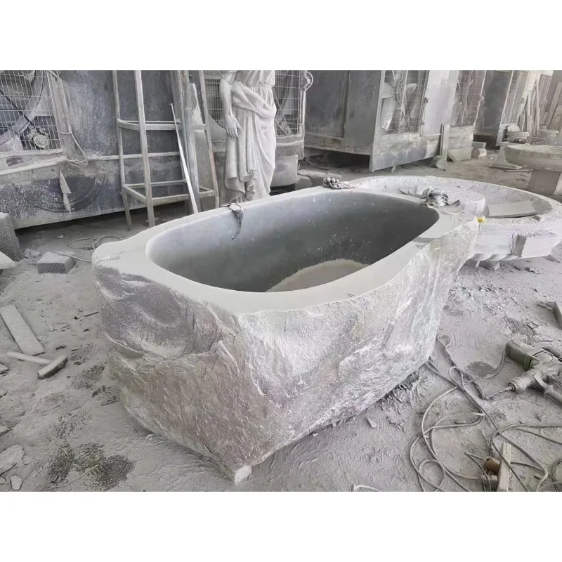 Natural Stone Oval Freestanding Bathtub Hand Carved Soaking Tub Modern Bathroom Vessel Rustic Home Decor Custom