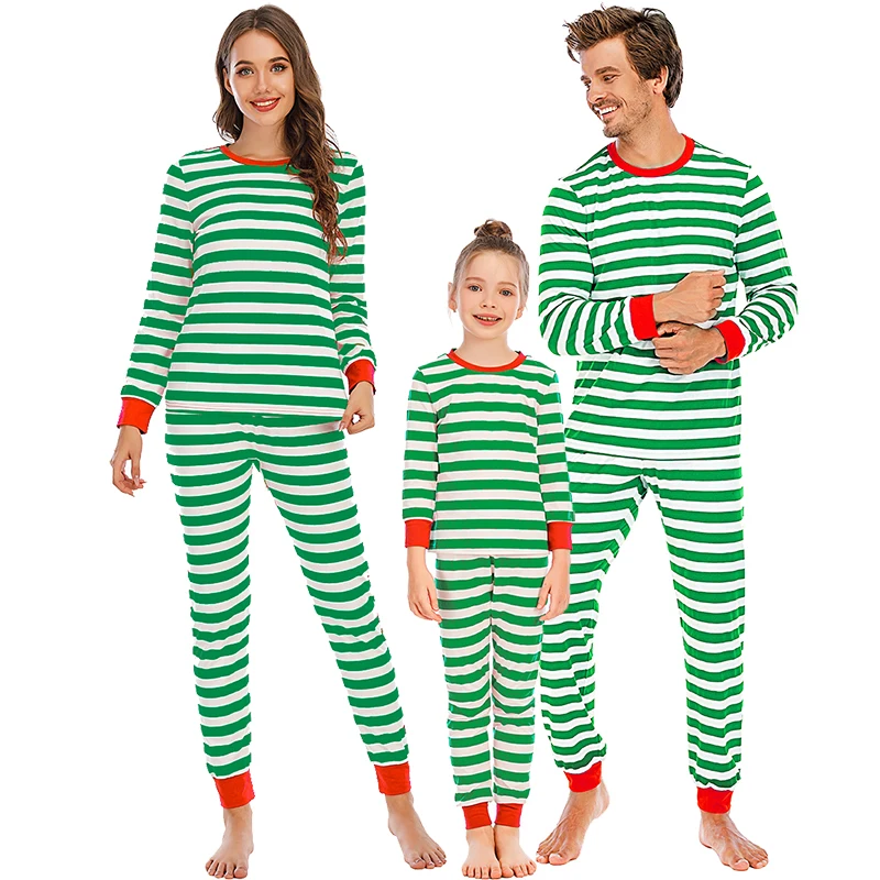 Pajamas Family Christmas Set dad mom Kids Sleepwear parent-children clothing Top and Pants  Christmas Stripe Red Aand Green