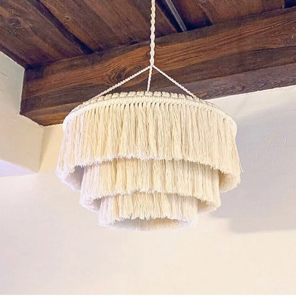 Handwoven Woven Tapestry Lampshade Exquisite Rustic Macrame Tassel Lamp Shade Vintage Creative Hanging Light Cover