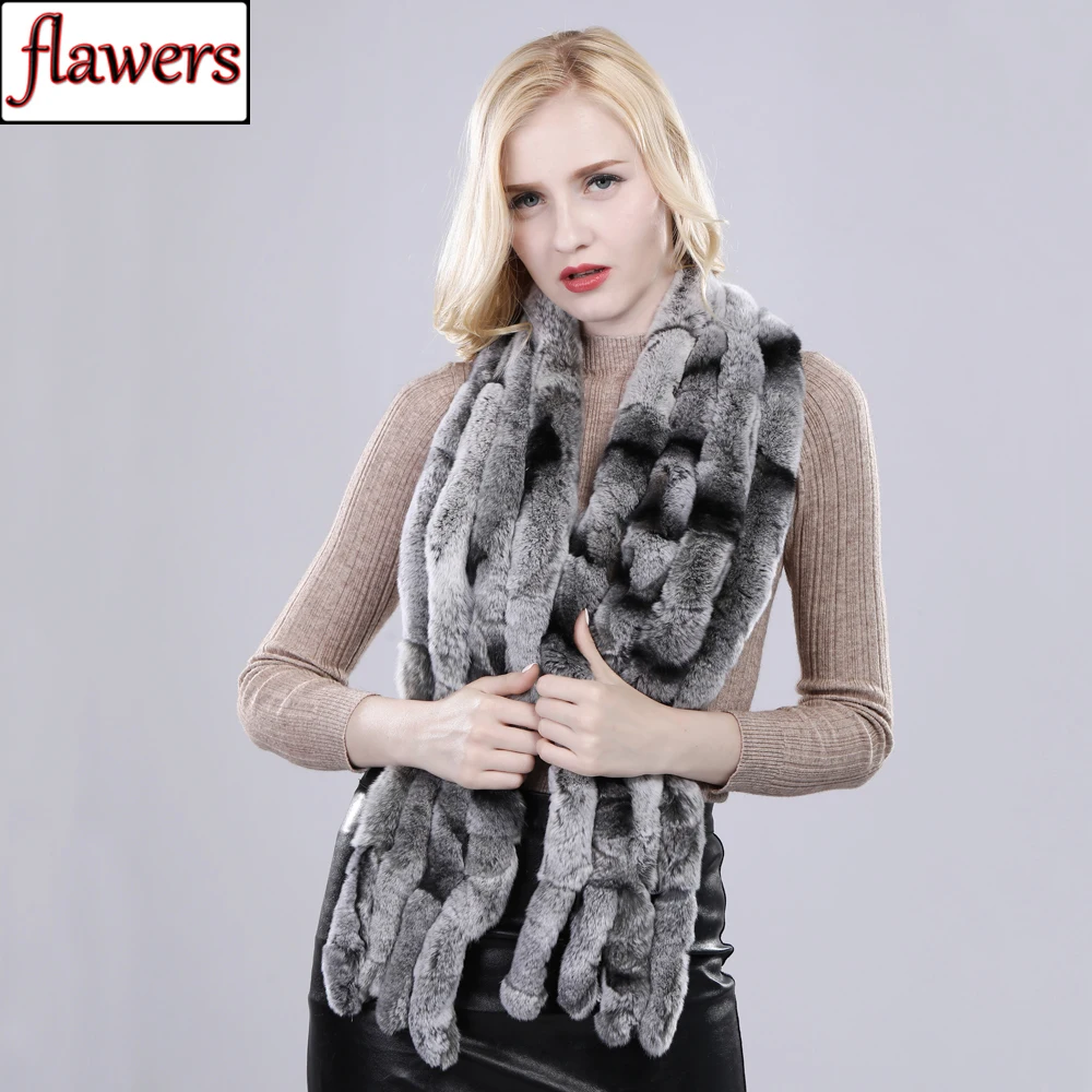 

2025 Winter Women Real Rex Rabbit Fur Scarf 100% Natural Soft Chinchila Rex Rabbit Fur Scarves Lady Warm Rex Rabbit Fur Muffler