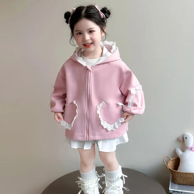 Hot Girl's Sweet Coat Spring and Autumn New Style Children's Fashionable Princess Clothes Baby Girl Hooded Tops Knitwear Winter