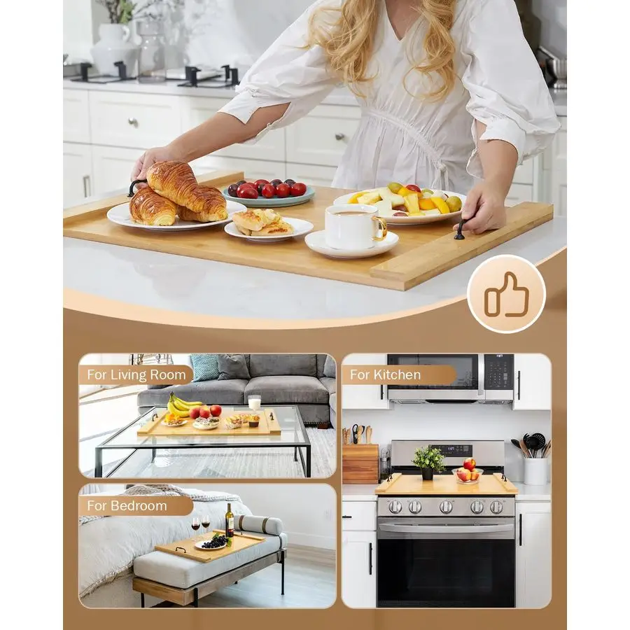 Osłona na kuchenkę, 30 x 22 cm, bambusowa deska do krojenia z uchwytami, na kuchenkę elektryczną, palniki gazowe, osłona na zlew, do kampera