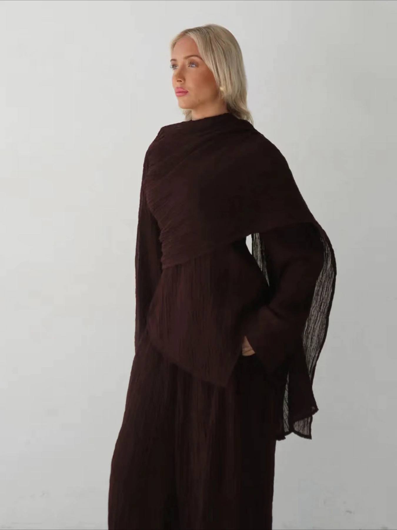 Musulman 2 pièces Ensemble femmes Blouse haut avec pantalon à jambes larges Costume marocain Musulman Ensemble dubaï Islam décontracté Femme tenues arabes